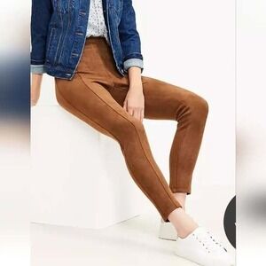 LOFT -1325 NWT Womens Faux Suede High Rise Seam Front Leggings Brown size 6